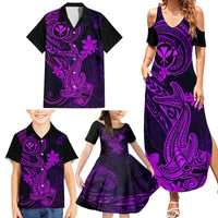 Hawaii Family Matching Summer Maxi Dress and Hawaiian Shirt Hammerhead Shark Tattoo Mix Polynesian Plumeria Purple Version LT14 - Polynesian Pride