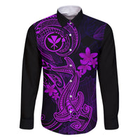 Hawaii Family Matching Summer Maxi Dress and Hawaiian Shirt Hammerhead Shark Tattoo Mix Polynesian Plumeria Purple Version LT14 Son's Shirt Purple - Polynesian Pride