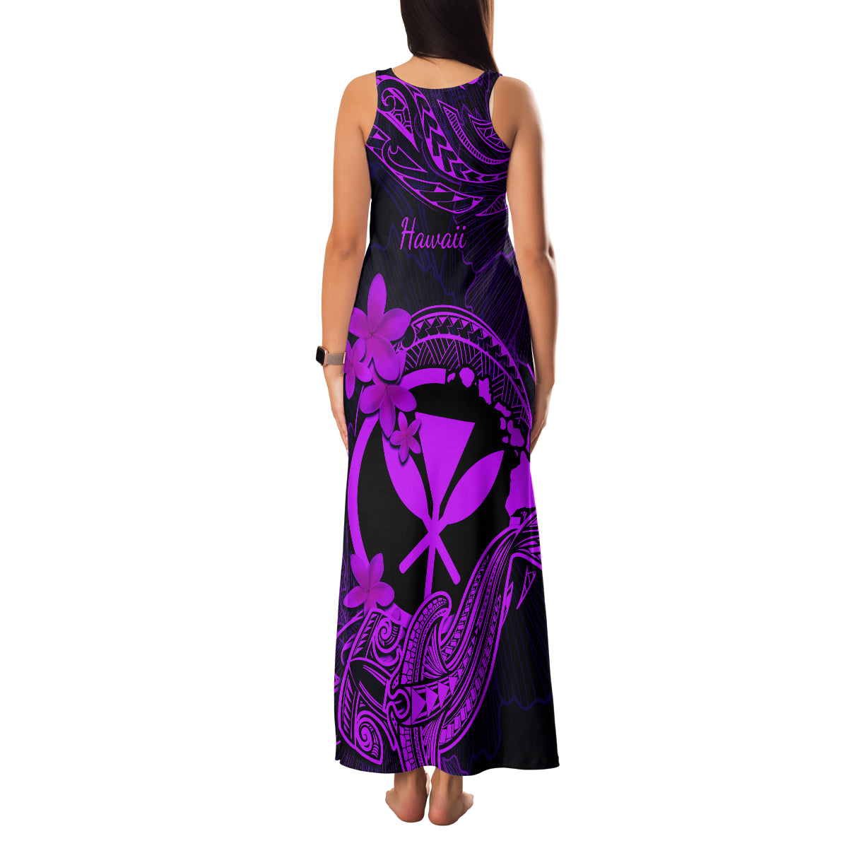 hawaii-family-matching-tank-maxi-dress-and-hawaiian-shirt-hammerhead-shark-tattoo-mix-polynesian-plumeria-purple-version