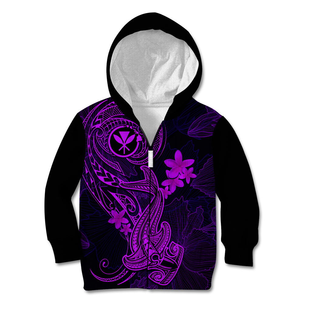 Hawaii Kid Hoodie Hammerhead Shark Tattoo Mix Polynesian Plumeria Purple Version LT14 - Polynesian Pride