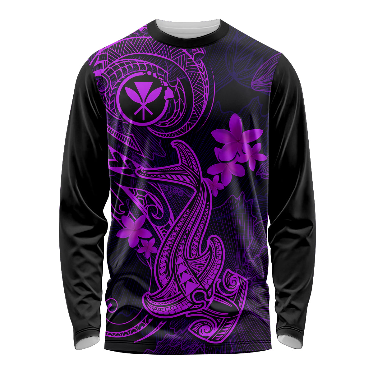 hawaii-long-sleeve-shirt-hammerhead-shark-tattoo-mix-polynesian-plumeria-purple-version