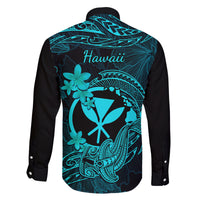 Hawaii Family Matching Summer Maxi Dress and Hawaiian Shirt Hammerhead Shark Tattoo Mix Polynesian Plumeria Turquoise Version LT14 - Polynesian Pride