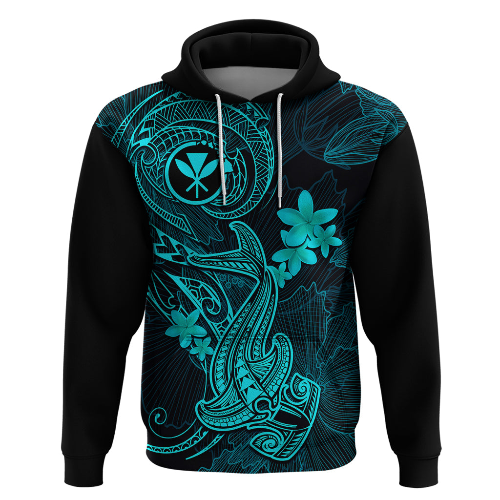 Hawaii Hoodie Hammerhead Shark Tattoo Mix Polynesian Plumeria Turquoise Version LT14 Pullover Hoodie Turquoise - Polynesian Pride