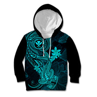 Hawaii Kid Hoodie Hammerhead Shark Tattoo Mix Polynesian Plumeria Turquoise Version LT14 Turquoise - Polynesian Pride