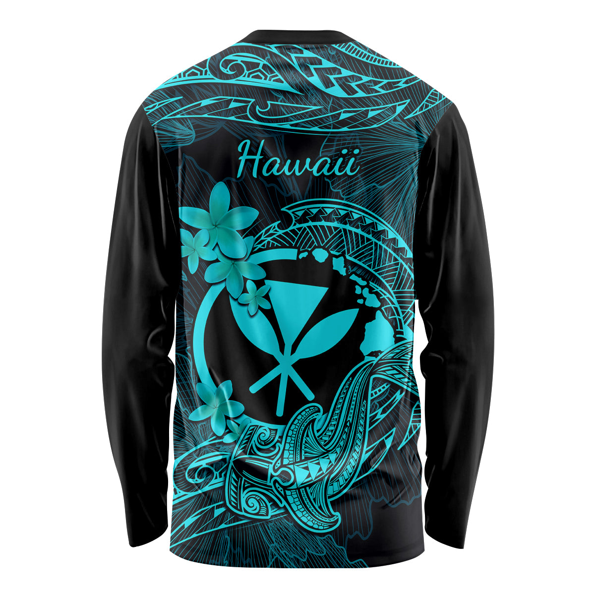 hawaii-long-sleeve-shirt-hammerhead-shark-tattoo-mix-polynesian-plumeria-turquoise-version