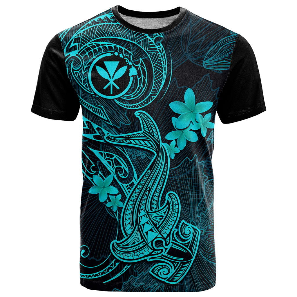 Hawaii T Shirt Hammerhead Shark Tattoo Mix Polynesian Plumeria Turquoise Version LT14 Turquoise - Polynesian Pride