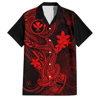 Hawaii Family Matching Summer Maxi Dress and Hawaiian Shirt Hammerhead Shark Tattoo Mix Polynesian Plumeria Red Version LT14 Dad's Shirt - Short Sleeve Red - Polynesian Pride