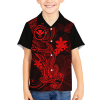 Hawaii Family Matching Summer Maxi Dress and Hawaiian Shirt Hammerhead Shark Tattoo Mix Polynesian Plumeria Red Version LT14 Dad's Shirt - Long Sleeve Red - Polynesian Pride