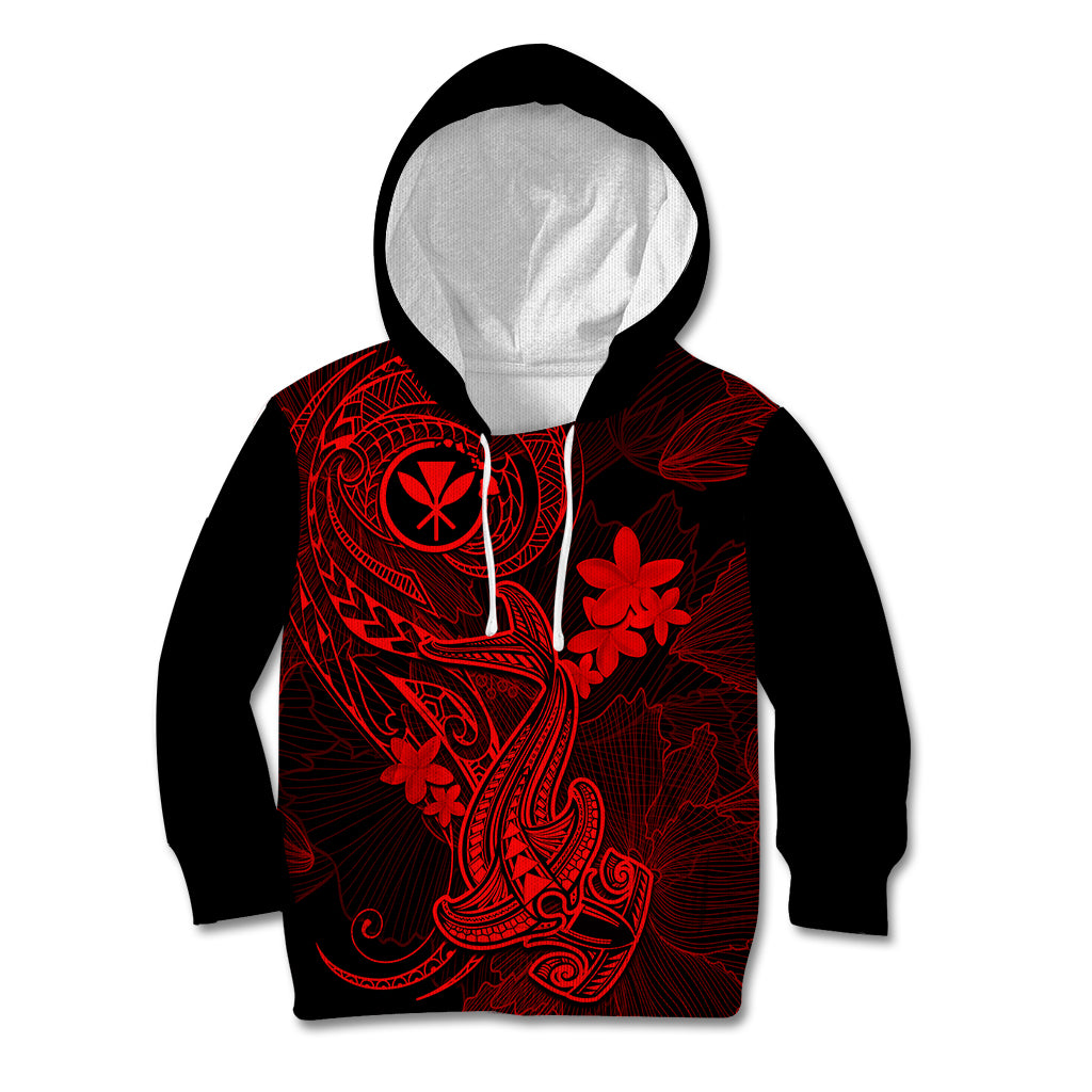 Hawaii Kid Hoodie Hammerhead Shark Tattoo Mix Polynesian Plumeria Red Version LT14 Red - Polynesian Pride