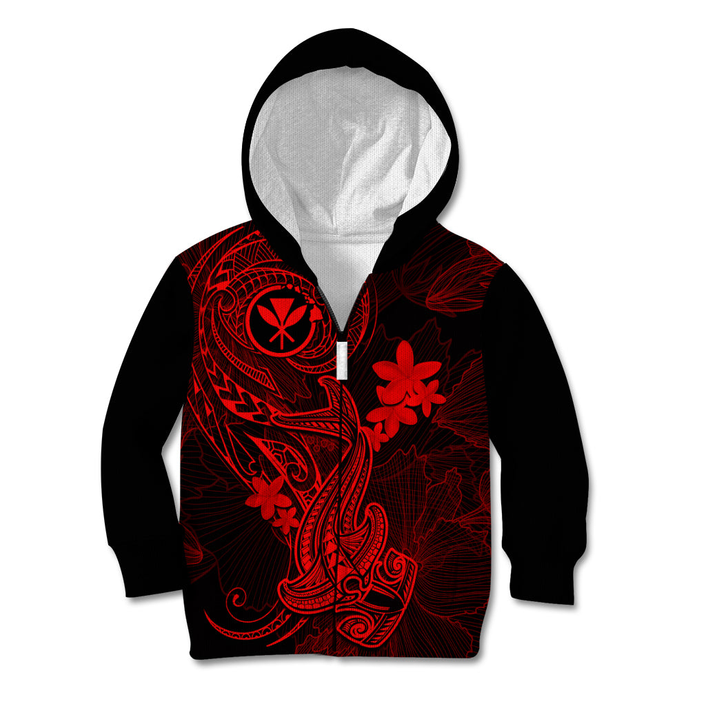 Hawaii Kid Hoodie Hammerhead Shark Tattoo Mix Polynesian Plumeria Red Version LT14 - Polynesian Pride