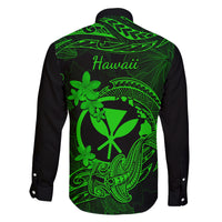 Hawaii Family Matching Off Shoulder Maxi Dress and Hawaiian Shirt Hammerhead Shark Tattoo Mix Polynesian Plumeria Green Version LT14 - Polynesian Pride