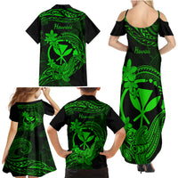 Hawaii Family Matching Summer Maxi Dress and Hawaiian Shirt Hammerhead Shark Tattoo Mix Polynesian Plumeria Green Version LT14 - Polynesian Pride