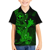 Hawaii Family Matching Summer Maxi Dress and Hawaiian Shirt Hammerhead Shark Tattoo Mix Polynesian Plumeria Green Version LT14 Dad's Shirt - Long Sleeve Green - Polynesian Pride