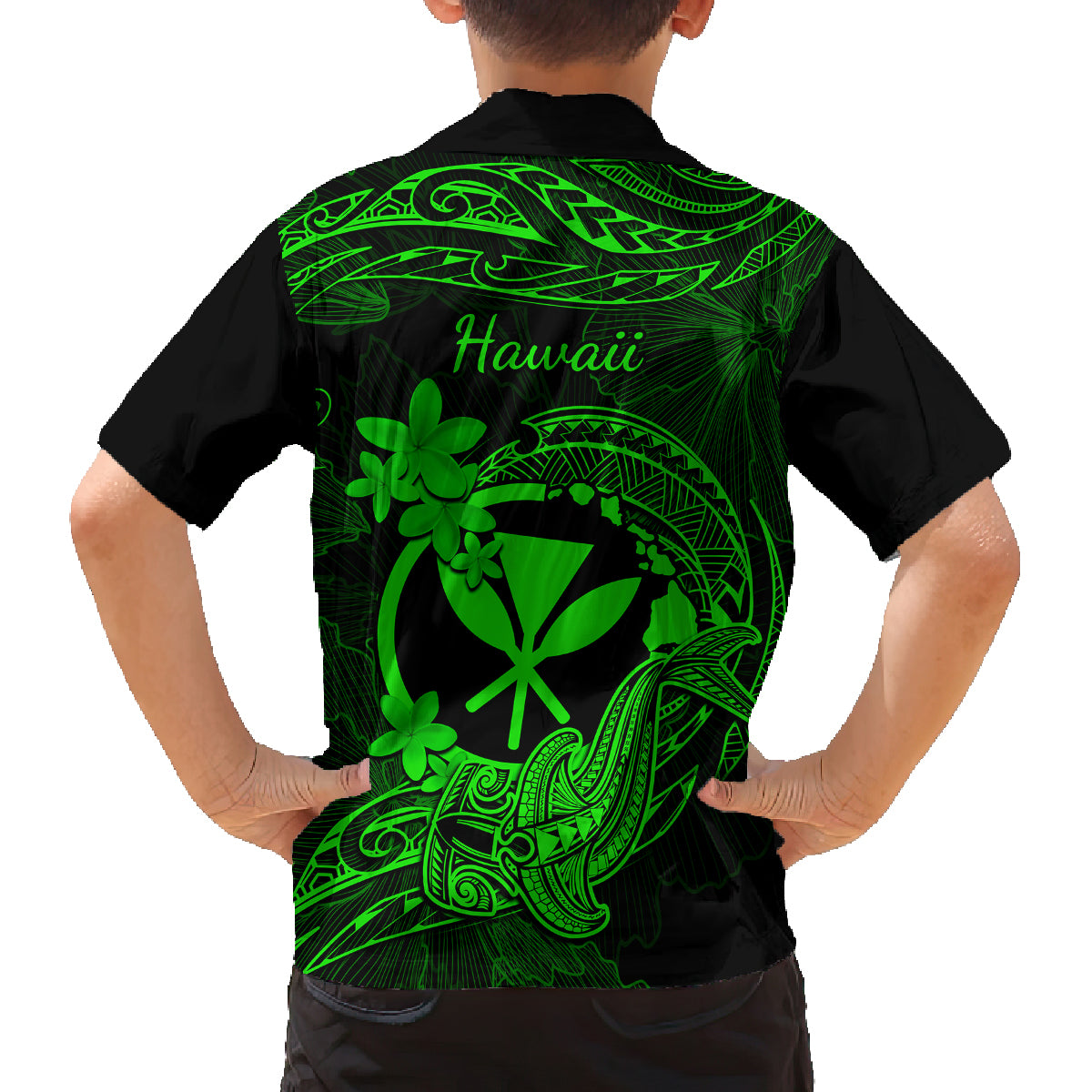 Hawaii Family Matching Summer Maxi Dress and Hawaiian Shirt Hammerhead Shark Tattoo Mix Polynesian Plumeria Green Version LT14 - Polynesian Pride