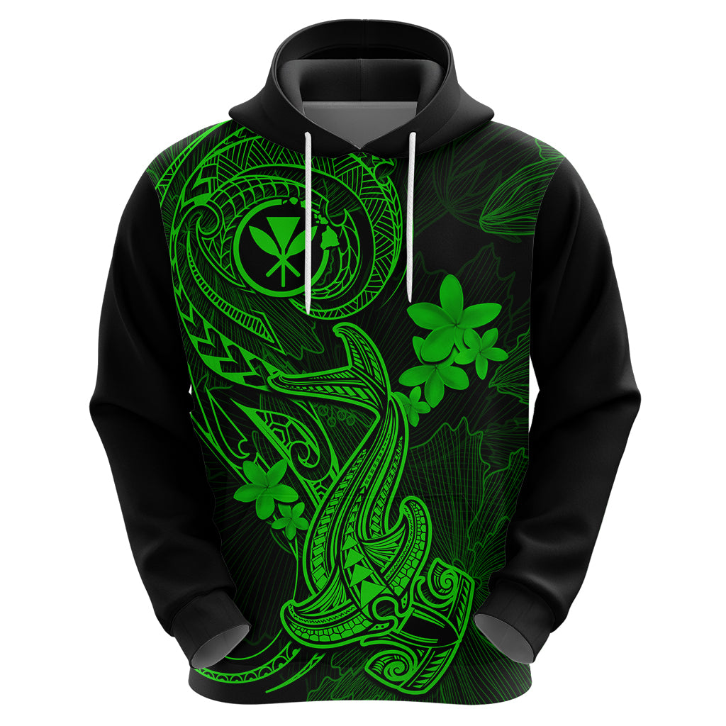 Hawaii Hoodie Hammerhead Shark Tattoo Mix Polynesian Plumeria Green Version LT14 - Polynesian Pride
