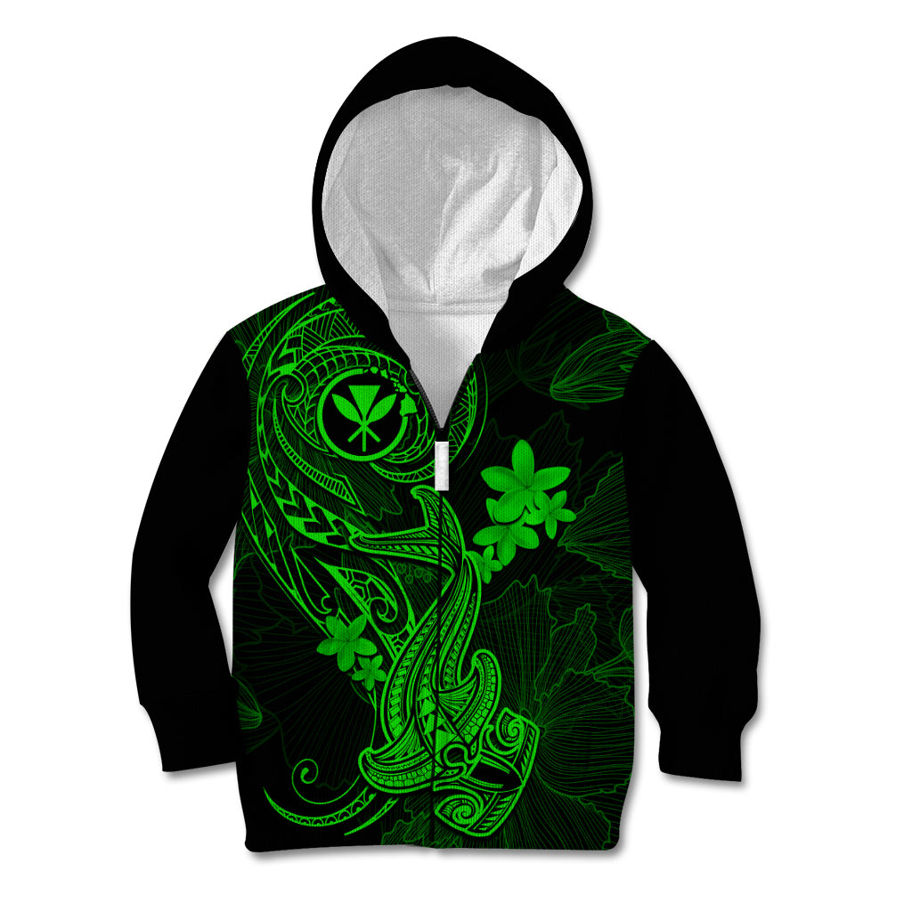 Hawaii Kid Hoodie Hammerhead Shark Tattoo Mix Polynesian Plumeria Green Version LT14 - Polynesian Pride
