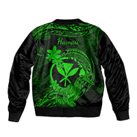 Hawaii Sleeve Zip Bomber Jacket Hammerhead Shark Tattoo Mix Polynesian Plumeria Green Version LT14 - Polynesian Pride