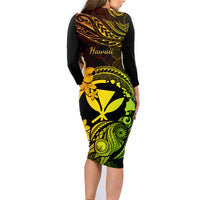 hawaii-family-matching-long-sleeve-bodycon-dress-and-hawaiian-shirt-turtle-mix-polynesian-plumeria-reggae-version