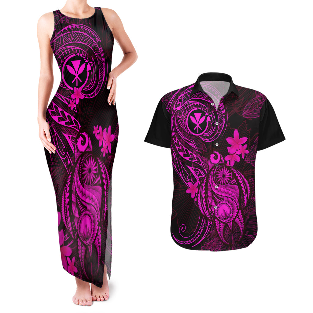 Hawaii Couples Matching Tank Maxi Dress and Hawaiian Shirt Turtle Mix Polynesian Plumeria Pink Version LT14 Pink - Polynesian Pride