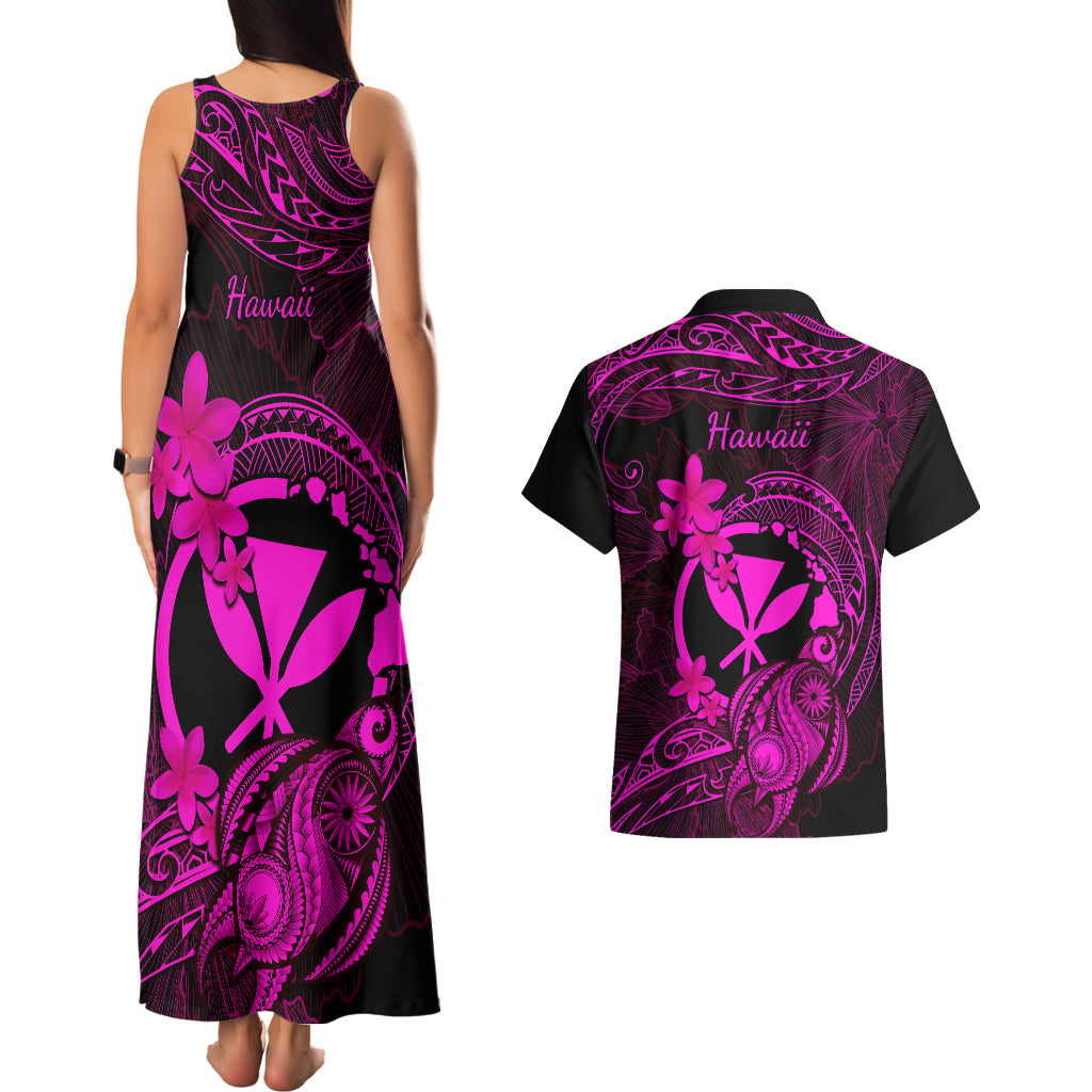 Hawaii Couples Matching Tank Maxi Dress and Hawaiian Shirt Turtle Mix Polynesian Plumeria Pink Version LT14 - Polynesian Pride