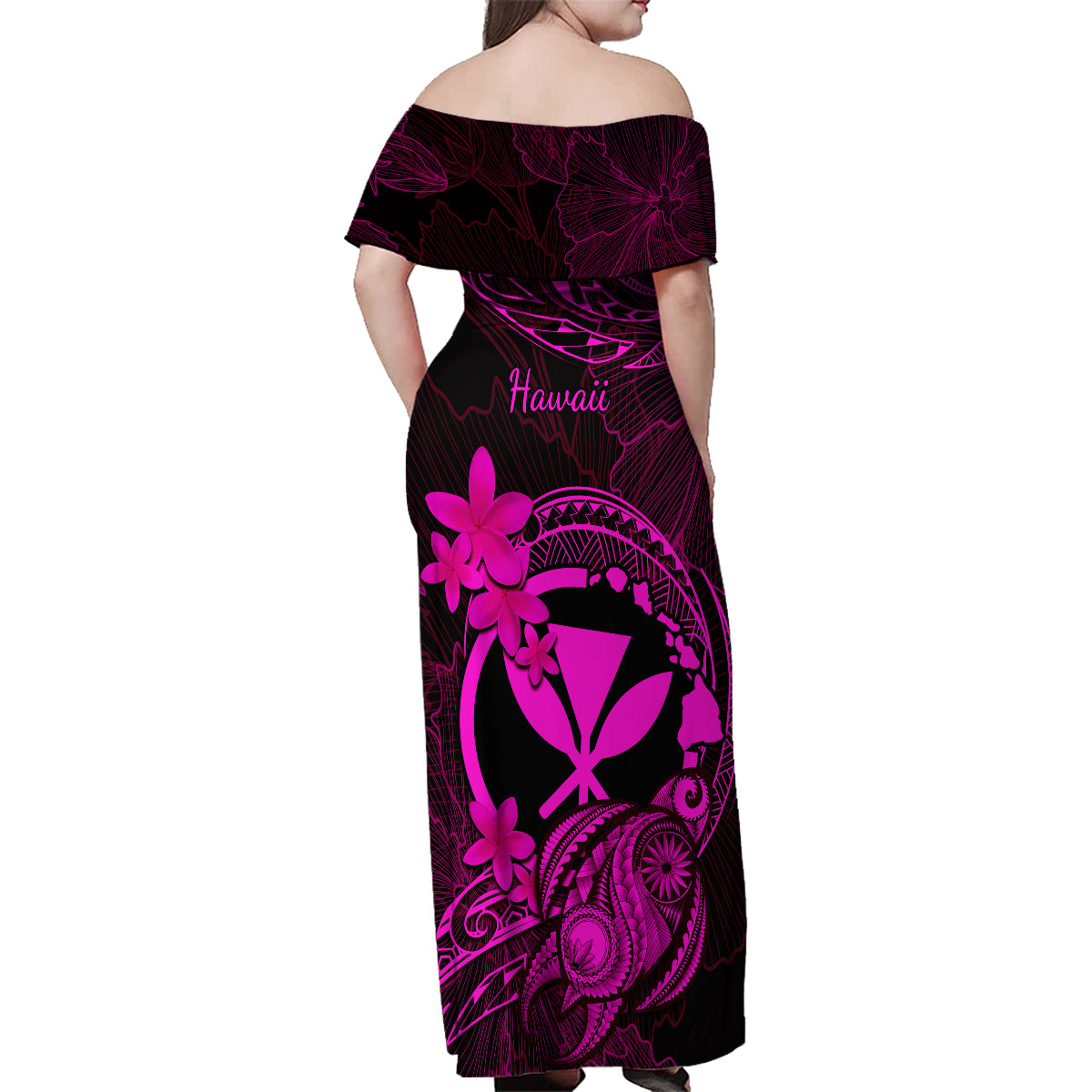 hawaii-family-matching-off-shoulder-maxi-dress-and-hawaiian-shirt-turtle-mix-polynesian-plumeria-pink-version