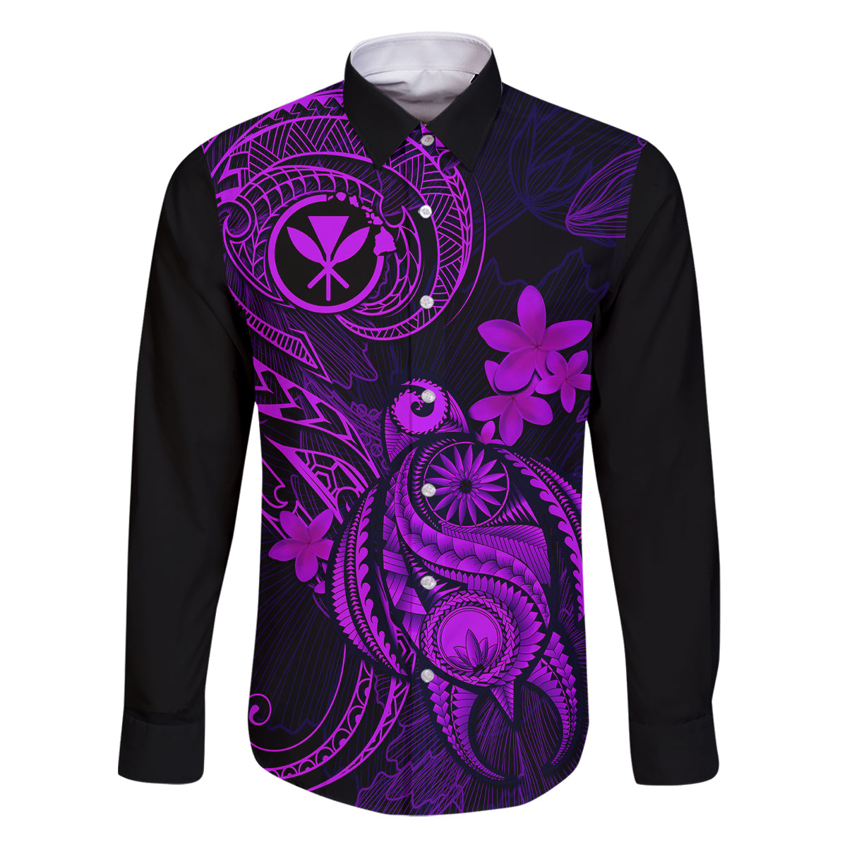 Hawaii Family Matching Off Shoulder Maxi Dress and Hawaiian Shirt Turtle Mix Polynesian Plumeria Purple Version LT14 Dad's Shirt - Long Sleeve Purple - Polynesian Pride