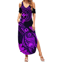 Hawaii Family Matching Summer Maxi Dress and Hawaiian Shirt Turtle Mix Polynesian Plumeria Purple Version LT14 Daughter's Dress Purple - Polynesian Pride