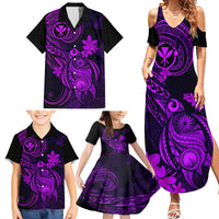 Hawaii Family Matching Summer Maxi Dress and Hawaiian Shirt Turtle Mix Polynesian Plumeria Purple Version LT14 - Polynesian Pride