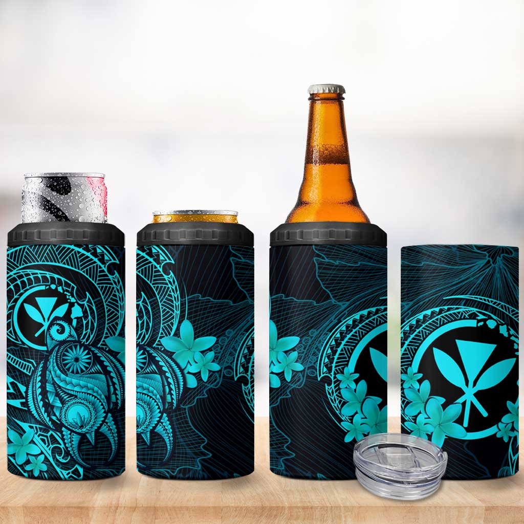 Hawaii 4 in 1 Can Cooler Tumbler Turtle Mix Polynesian Plumeria Turquoise Version