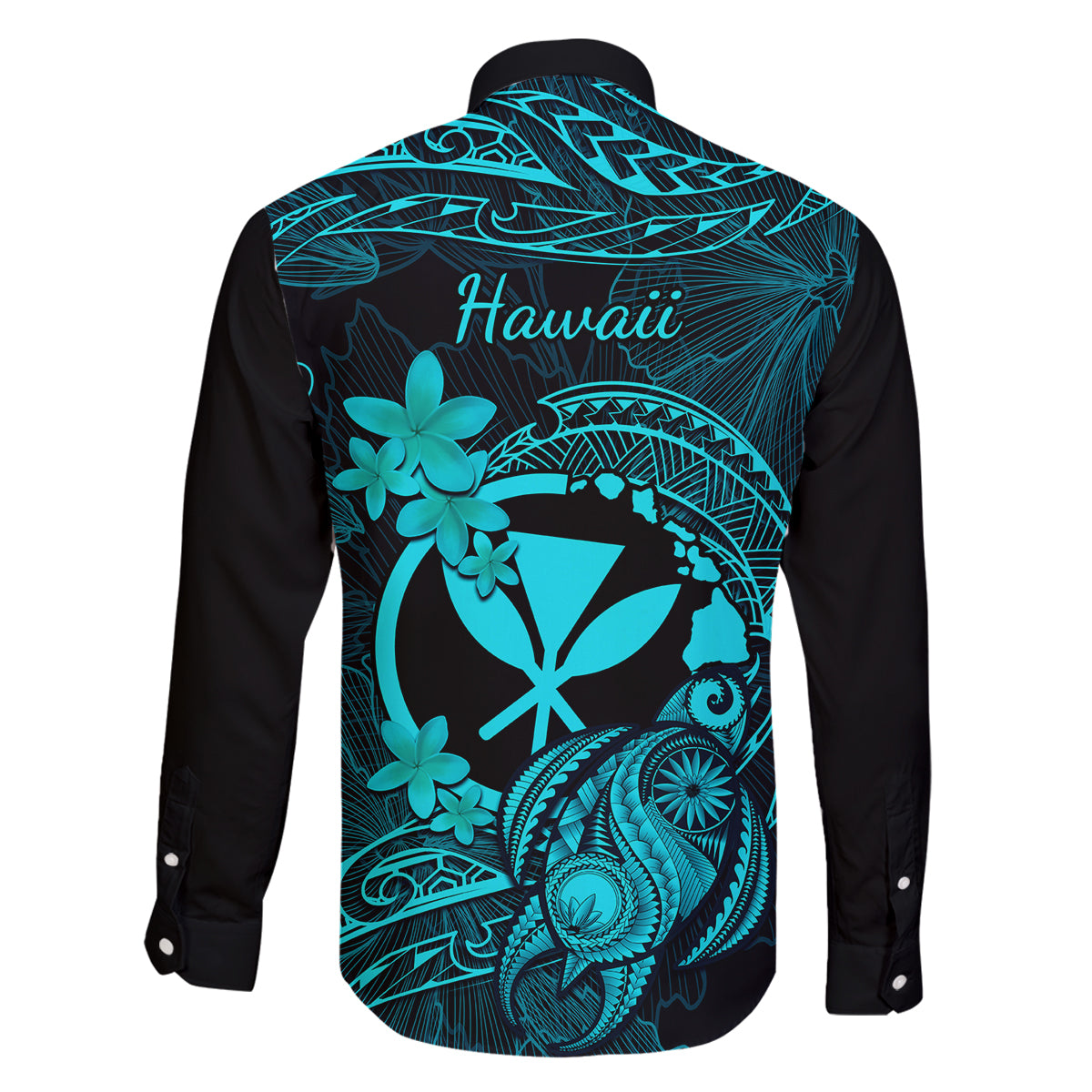 hawaii-family-matching-long-sleeve-bodycon-dress-and-hawaiian-shirt-turtle-mix-polynesian-plumeria-turquoise-version