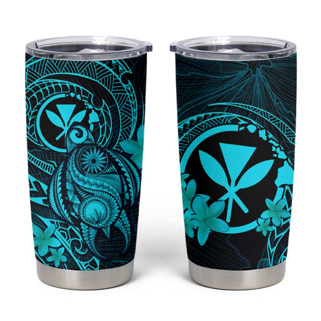 Hawaii Tumbler Cup Turtle Mix Polynesian Plumeria Turquoise Version