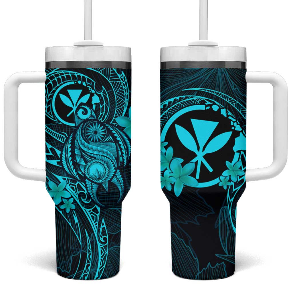 Hawaii Tumbler With Handle Turtle Mix Polynesian Plumeria Turquoise Version