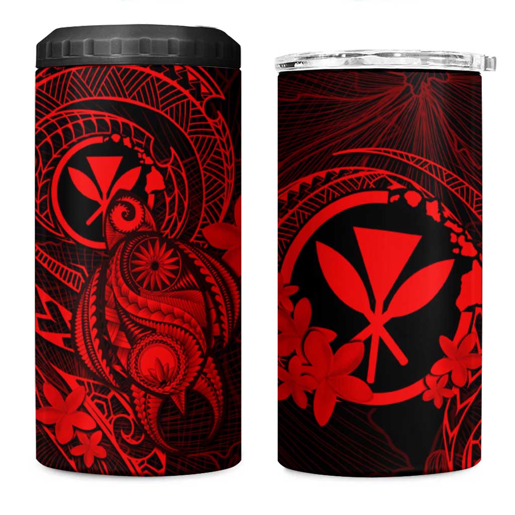 Hawaii 4 in 1 Can Cooler Tumbler Turtle Mix Polynesian Plumeria Red Version