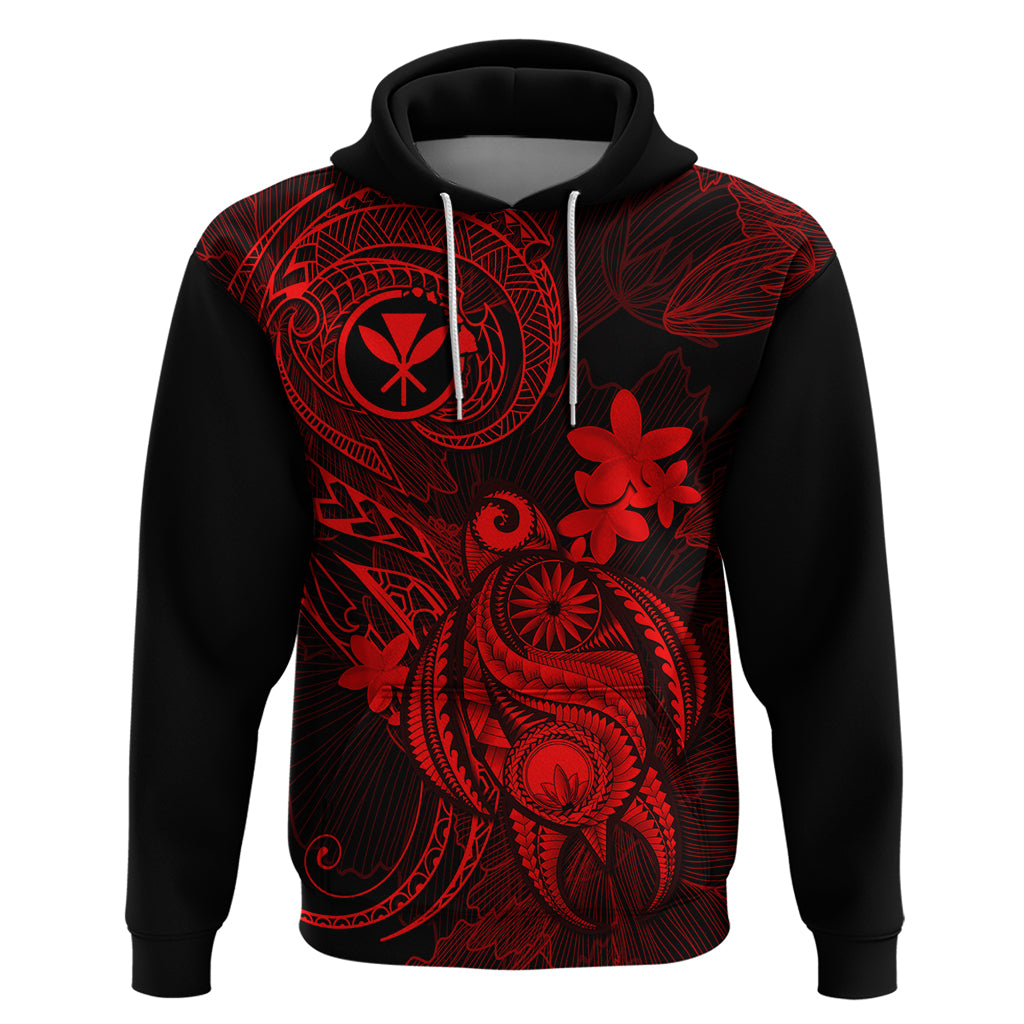 Hawaii Hoodie Turtle Mix Polynesian Plumeria Red Version LT14 Pullover Hoodie Red - Polynesian Pride