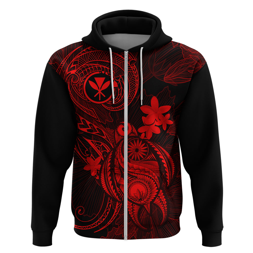 Hawaii Hoodie Turtle Mix Polynesian Plumeria Red Version LT14 Zip Hoodie Red - Polynesian Pride