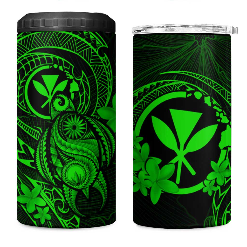 Hawaii 4 in 1 Can Cooler Tumbler Turtle Mix Polynesian Plumeria Green Version