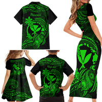 hawaii-family-matching-short-sleeve-bodycon-dress-and-hawaiian-shirt-turtle-mix-polynesian-plumeria-green-version