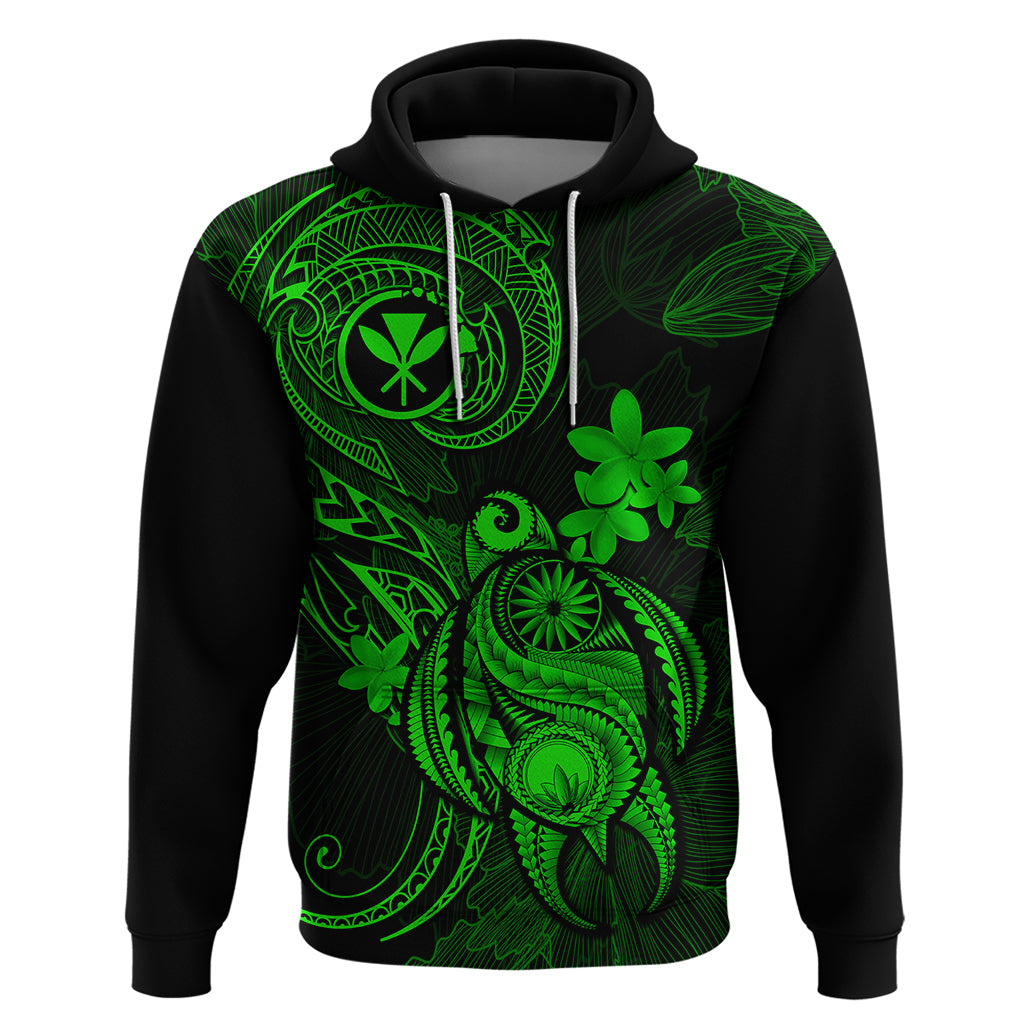 Hawaii Hoodie Turtle Mix Polynesian Plumeria Green Version LT14 Pullover Hoodie Green - Polynesian Pride