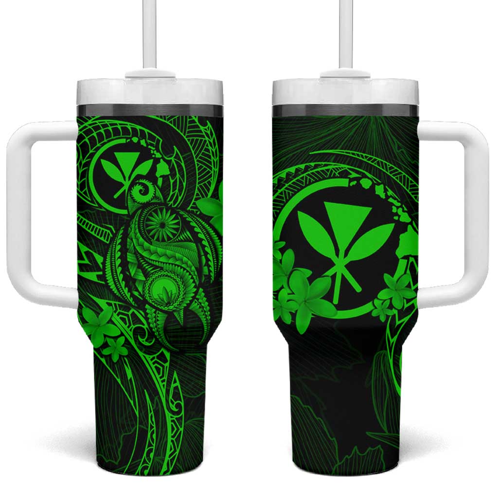 Hawaii Tumbler With Handle Turtle Mix Polynesian Plumeria Green Version