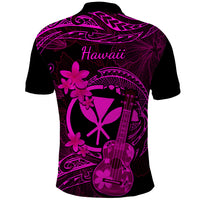 Hawaii Polo Shirt Ukulele Mix Polynesian Plumeria Pink Version LT14 - Polynesian Pride