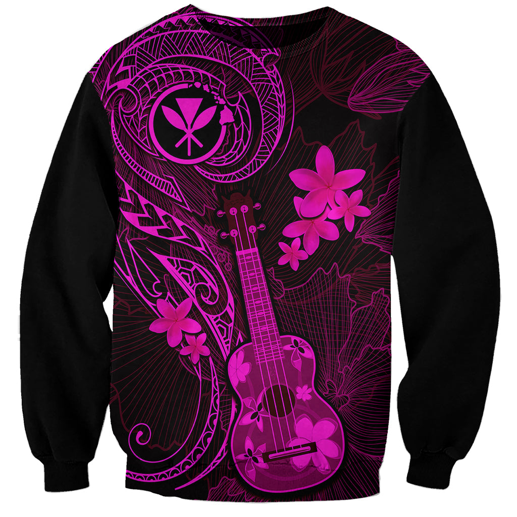 hawaii-sweatshirt-ukulele-mix-polynesian-plumeria-pink-version