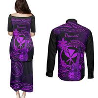 hawaii-couples-matching-puletasi-dress-and-long-sleeve-button-shirts-ukulele-mix-polynesian-plumeria-purple-version