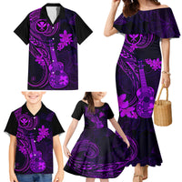 hawaii-family-matching-mermaid-dress-and-hawaiian-shirt-ukulele-mix-polynesian-plumeria-purple-version