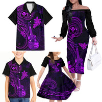 hawaii-family-matching-off-shoulder-long-sleeve-dress-and-hawaiian-shirt-ukulele-mix-polynesian-plumeria-purple-version