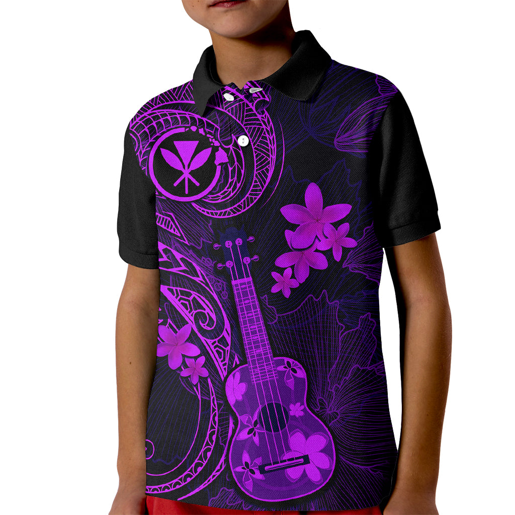 Hawaii Kid Polo Shirt Ukulele Mix Polynesian Plumeria Purple Version LT14 Kid Purple - Polynesian Pride
