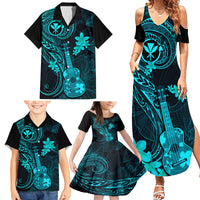 hawaii-family-matching-summer-maxi-dress-and-hawaiian-shirt-ukulele-mix-polynesian-plumeria-turquoise-version