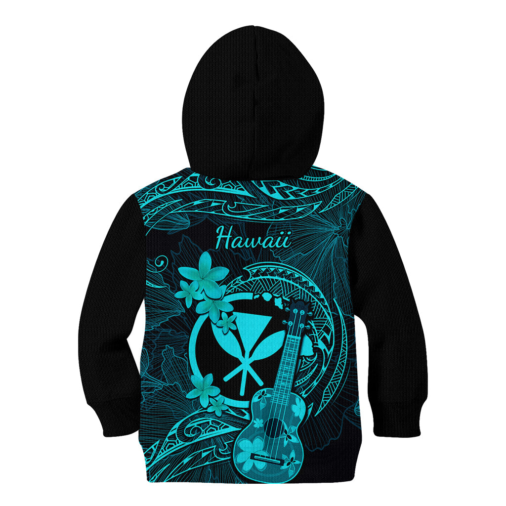 Hawaii Kid Hoodie Ukulele Mix Polynesian Plumeria Turquoise Version LT14 - Polynesian Pride