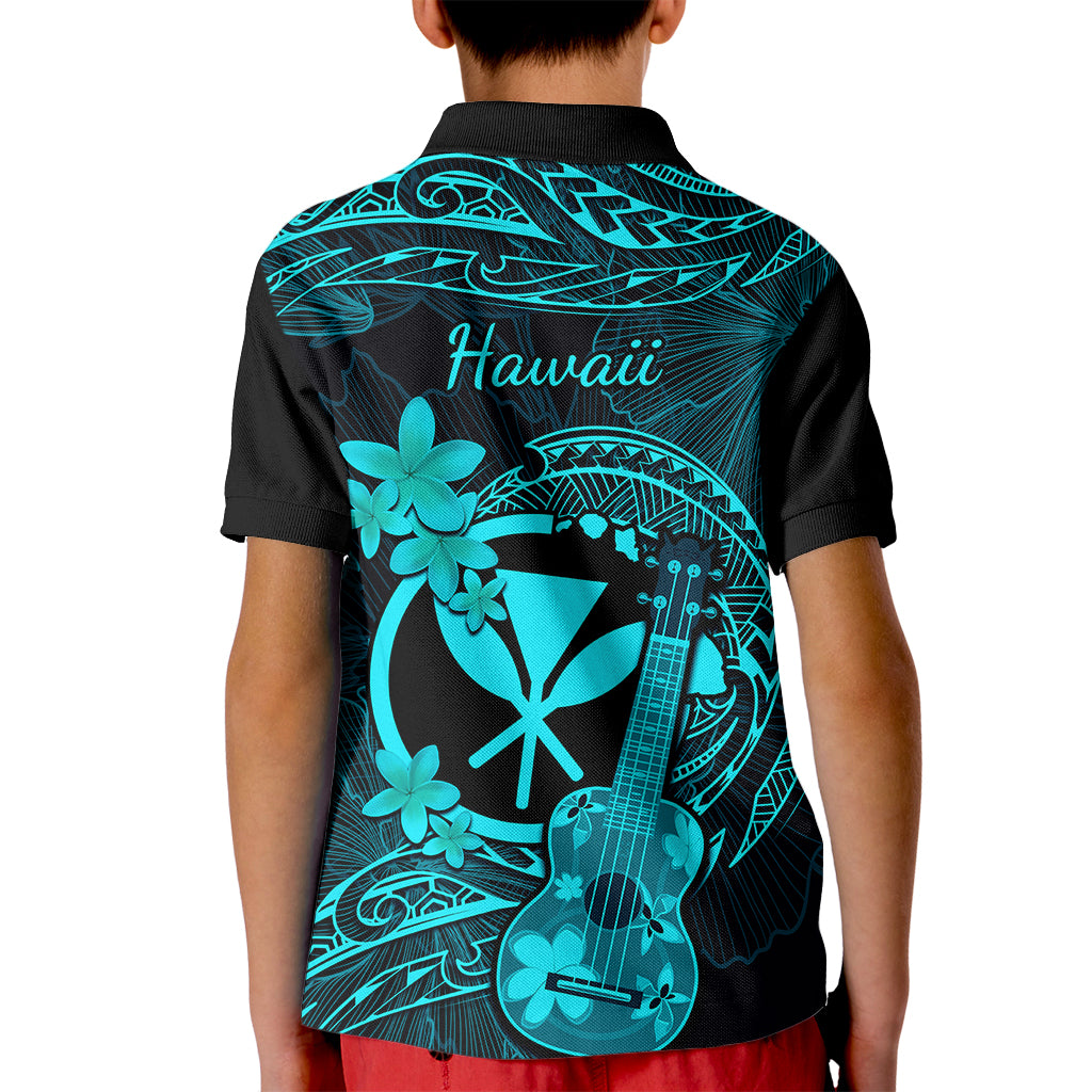 Hawaii Kid Polo Shirt Ukulele Mix Polynesian Plumeria Turquoise Version LT14 - Polynesian Pride
