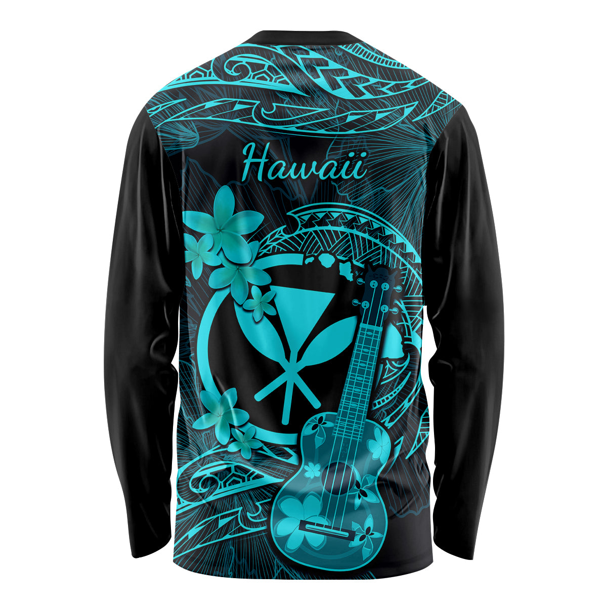 hawaii-long-sleeve-shirt-ukulele-mix-polynesian-plumeria-turquoise-version