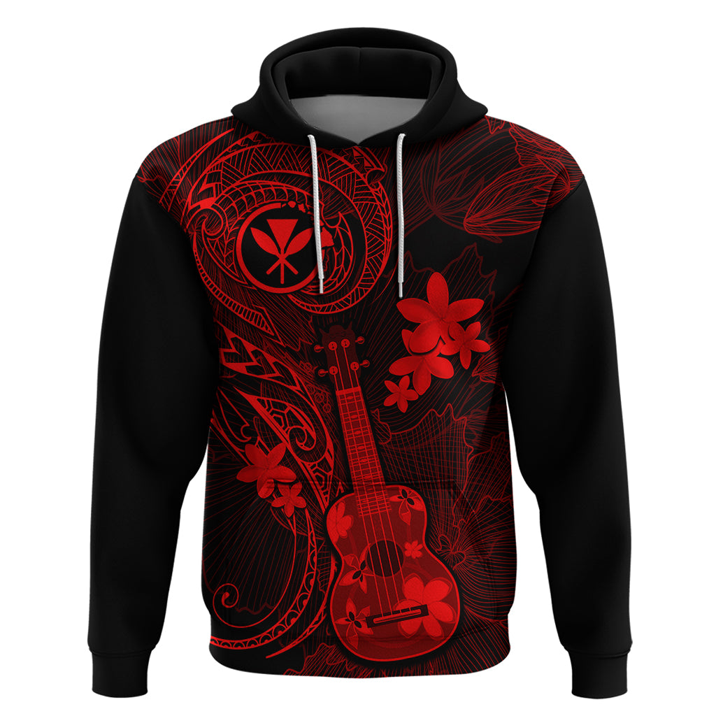 Hawaii Hoodie Ukulele Mix Polynesian Plumeria Red Version LT14 Pullover Hoodie Red - Polynesian Pride